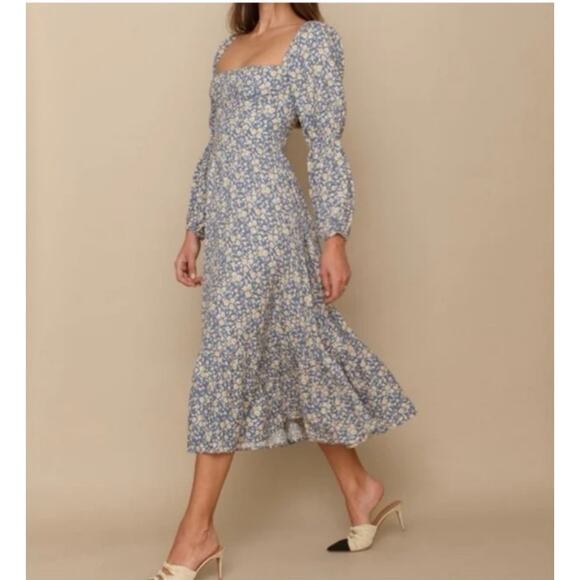 Reformation Mica Long Sleeve Midi Dress Square Neck Wallflower Blue Size 8 - Picture 12 of 13